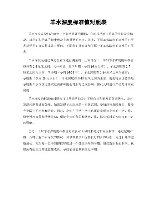 羊水深度标准值对照表