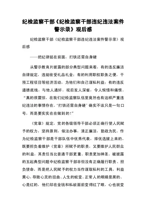 纪检监察干部《纪检监察干部违纪违法案件警示录》观后感