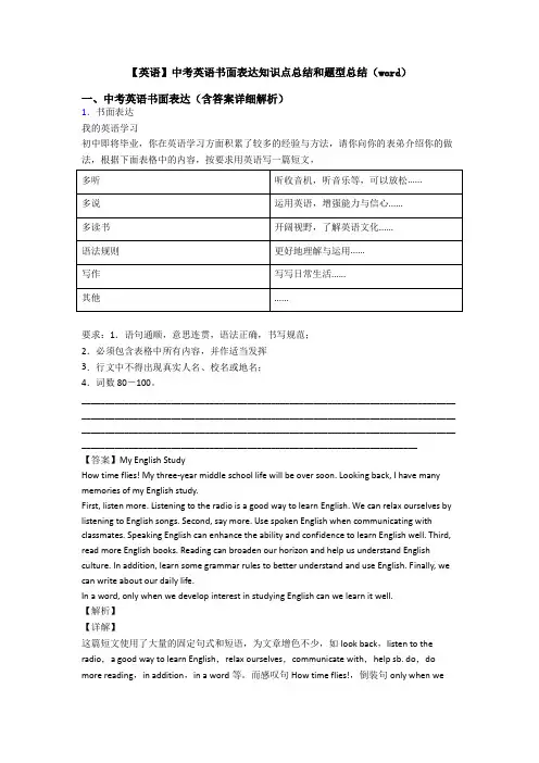 【英语】中考英语书面表达知识点总结和题型总结(word)