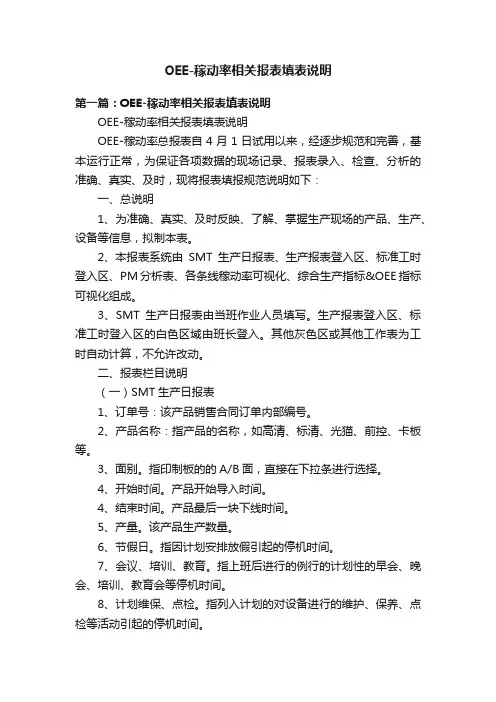 OEE-稼动率相关报表填表说明