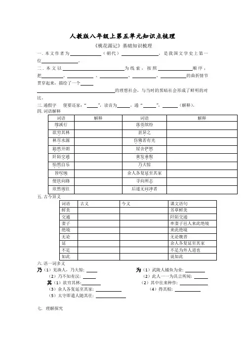 人教版八年级上第五单元知识点梳理
