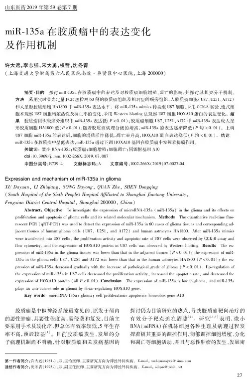 miR135a在胶质瘤中的表达变化及作用机制