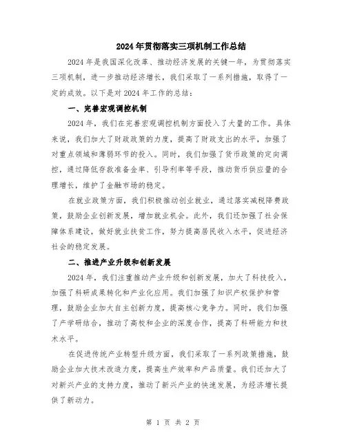 2024年贯彻落实三项机制工作总结