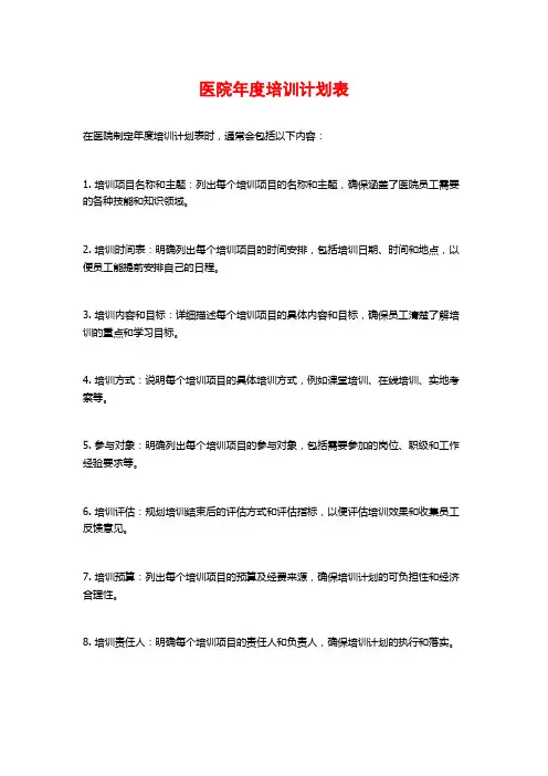 医院年度培训计划表