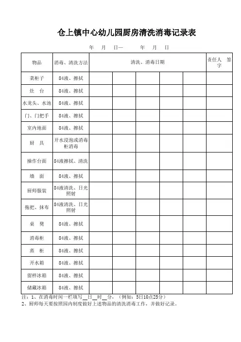 厨房消毒清洗记录