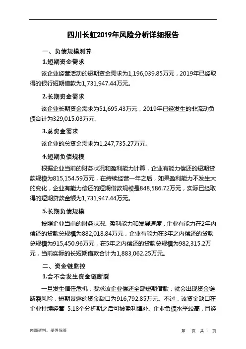 四川长虹2019年财务风险分析详细报告