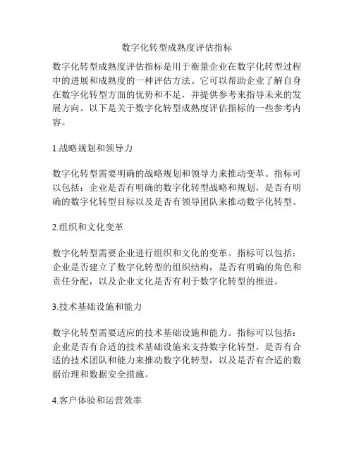 数字化转型成熟度评估指标