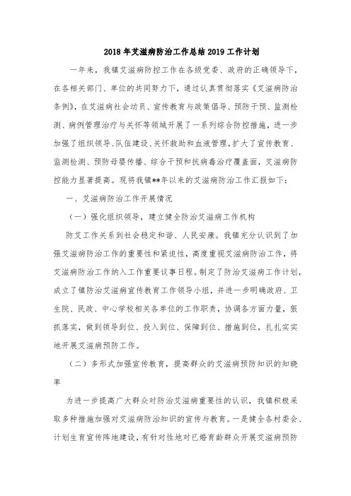 2018年艾滋病防治工作总结2019工作计划