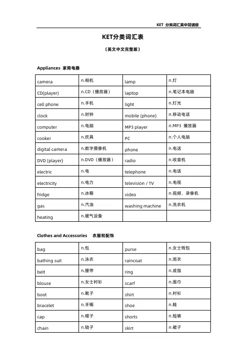 KET词汇表