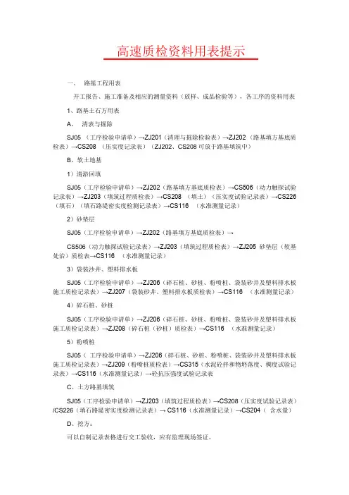 高速公路质检资料用表提示
