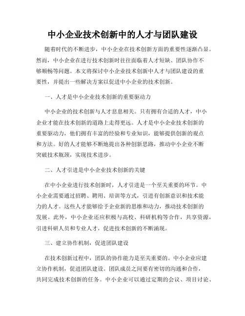 中小企业技术创新中的人才与团队建设