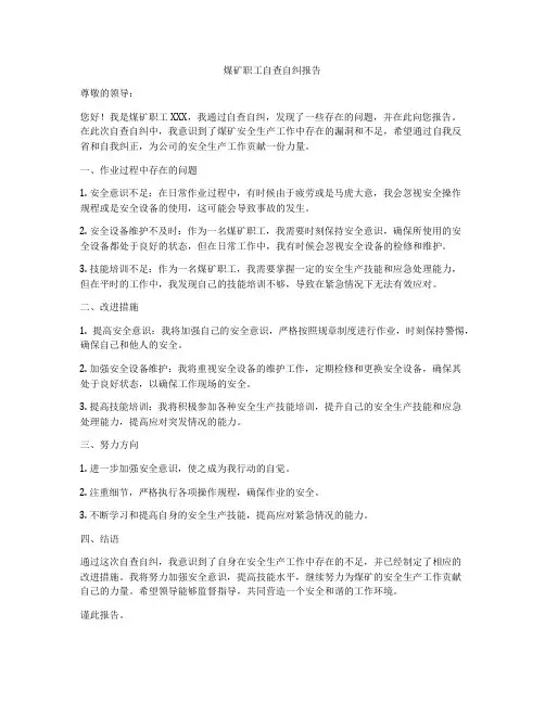 煤矿职工自查自纠报告