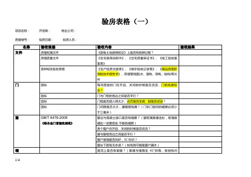 收房验房表格