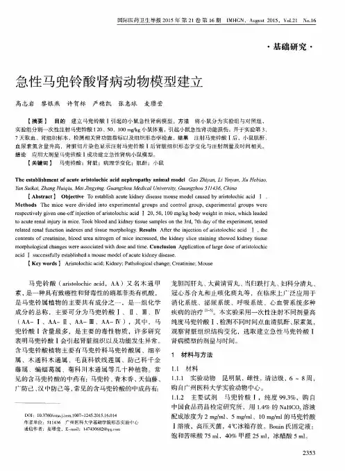 急性马兜铃酸肾病动物模型建立