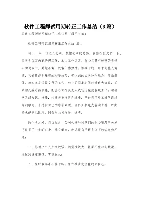软件工程师试用期转正工作总结(3篇)