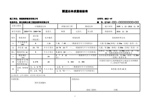 高速公路隧道表格样表---精品管理资料