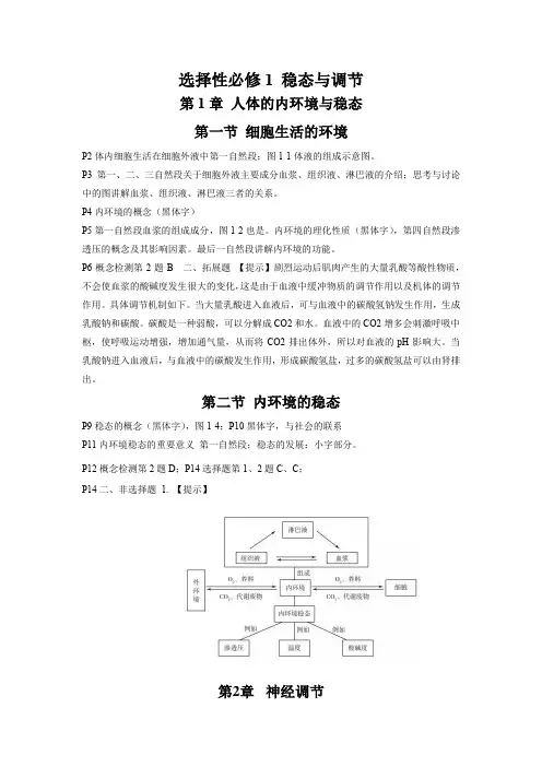 选择性必修1稳态与调节冲刺2023年高考生物考前回归教材知识梳理