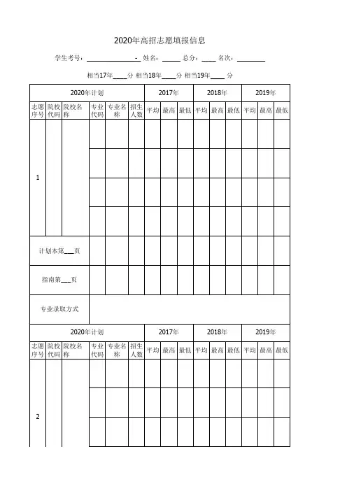 最新志愿填报表(附指导)(可打印后进行模拟填报)