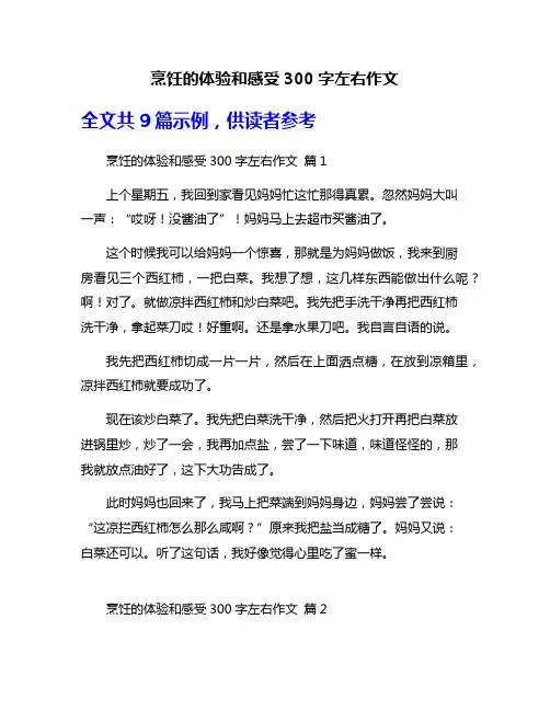 烹饪的体验和感受300字左右作文