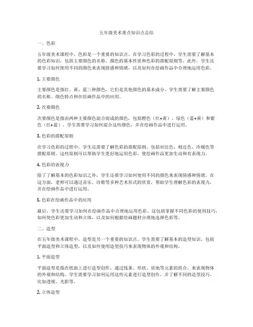 五年级美术重点知识点总结