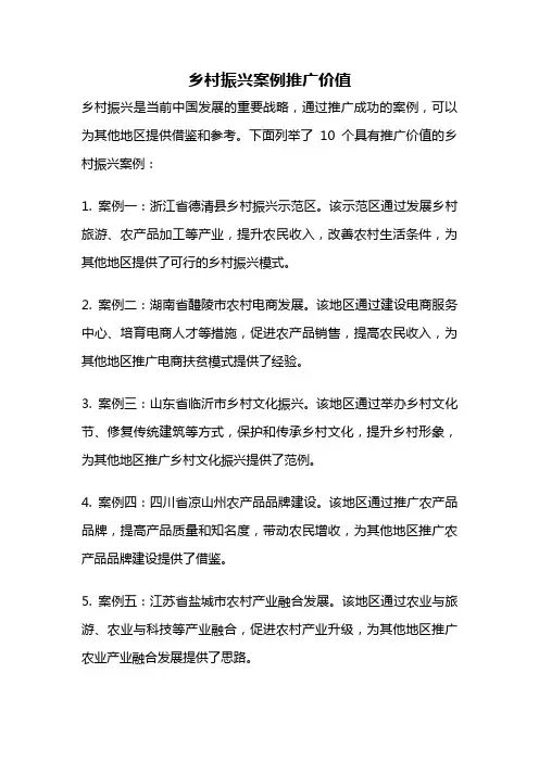 乡村振兴案例推广价值
