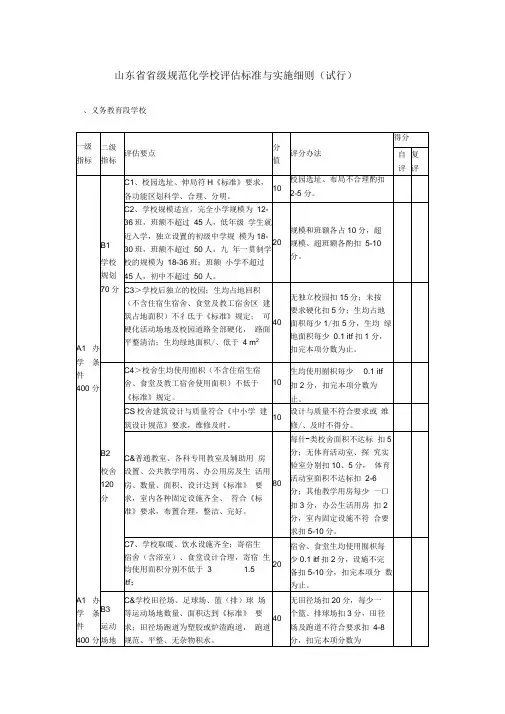 《教育标准》山东省省级规范化学校评估标准与实施细则(试行)(义务教育段学校)
