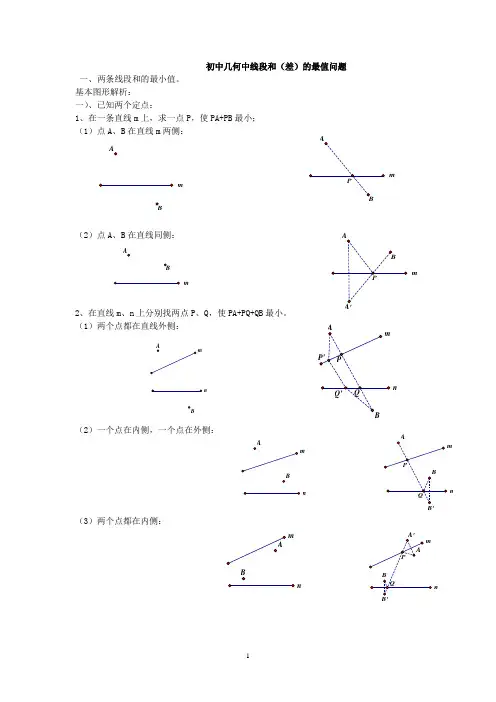 完整word版,初中几何中线段和与差最值问题