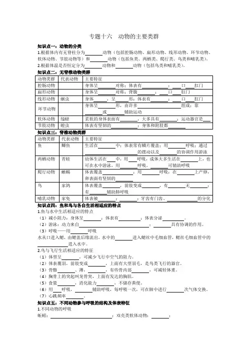 专题十六 动物的主要类群