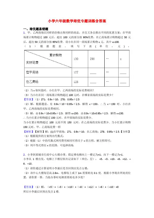 小学六年级数学培优专题训练含答案