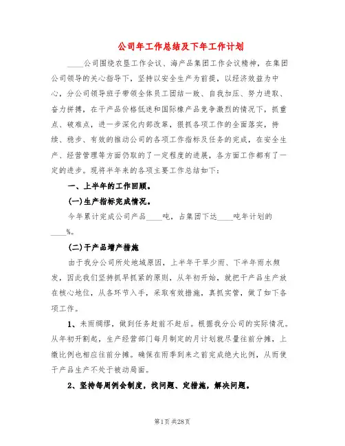 公司年工作总结及下年工作计划(6篇)