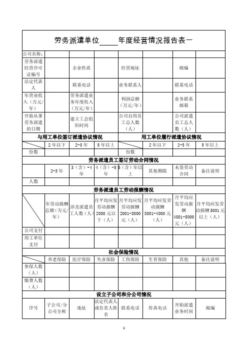 劳务派遣单位年度经营情况报告表一