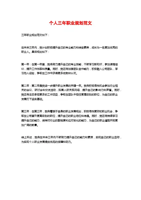 个人三年职业规划范文