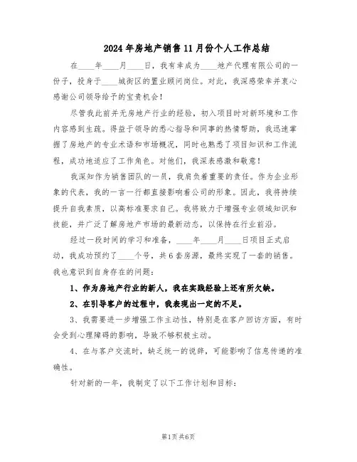2024年房地产销售11月份个人工作总结（3篇）