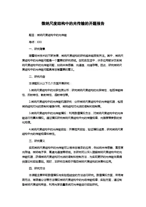 微纳尺度结构中的光传输的开题报告