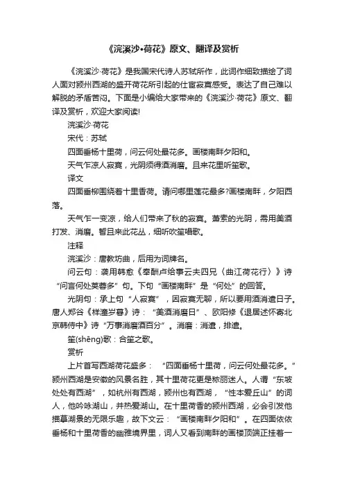 《浣溪沙·荷花》原文、翻译及赏析