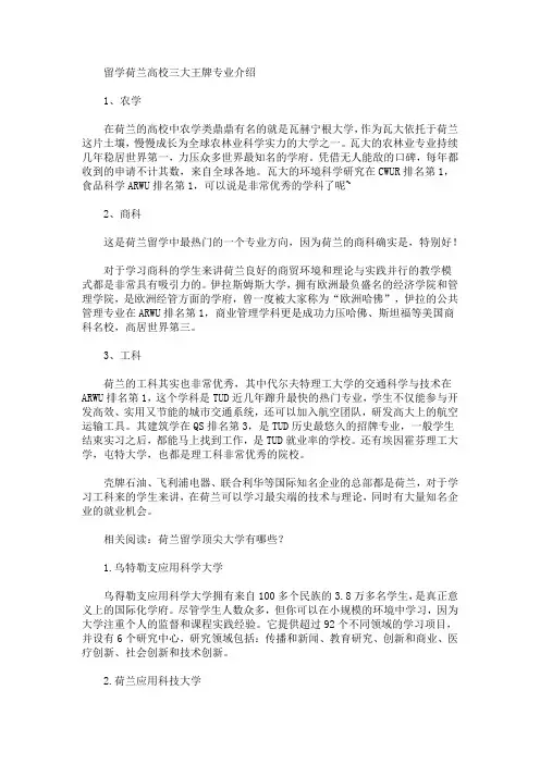 留学荷兰高校三大王牌专业介绍