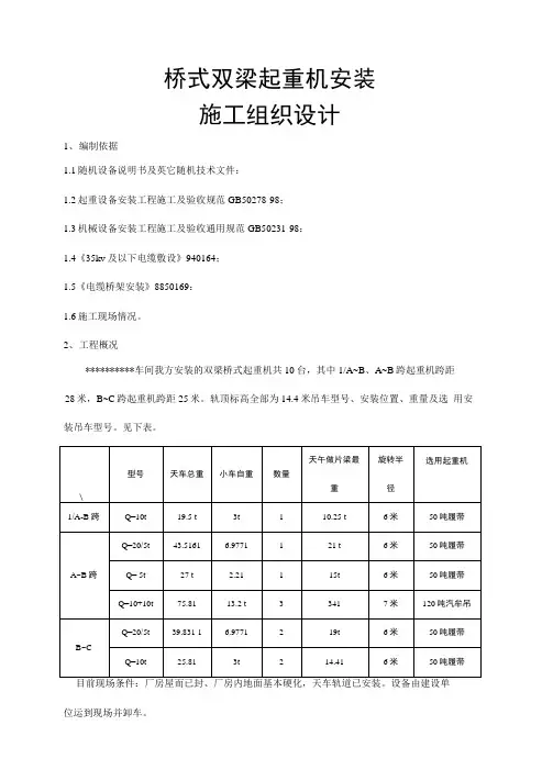 施工组织设计桥式双梁起重机安装施工组织设计