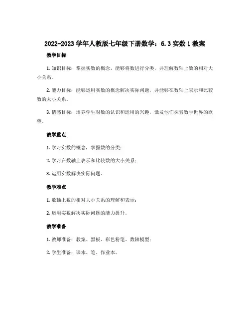 2022-2023学年人教版七年级下册数学：6.3实数1教案