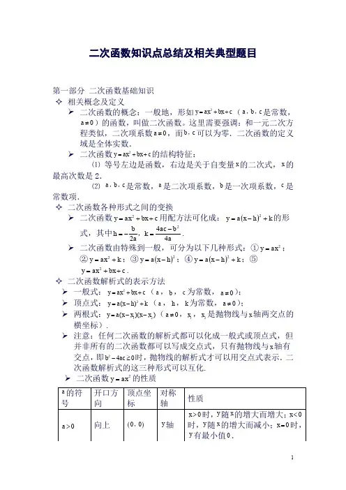 (完整word版)二次函数知识点总结及相关典型题目(良心出品必属精品)