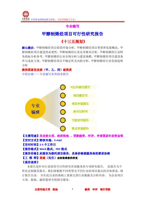 甲醇制烯烃项目可行性研究报告