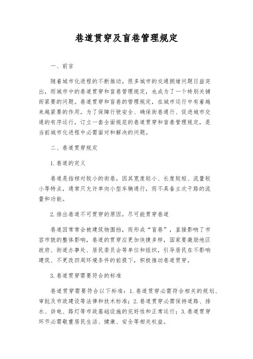 巷道贯通及盲巷管理规定