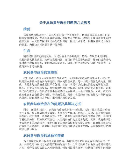关于农民参与政治问题的几点思考(论文)