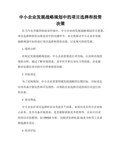 中小企业发展战略规划中的项目选择和投资决策