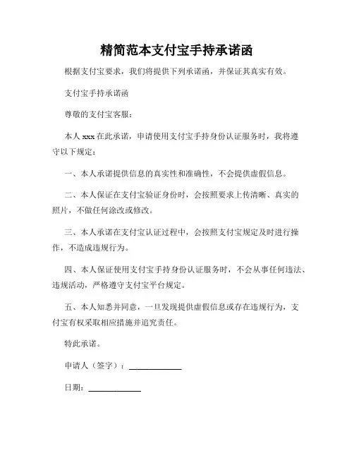 精简范本支付宝手持承诺函