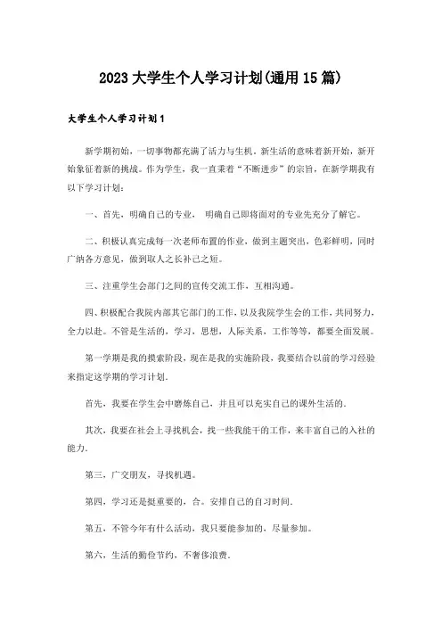 2023大学生个人学习计划(通用15篇)