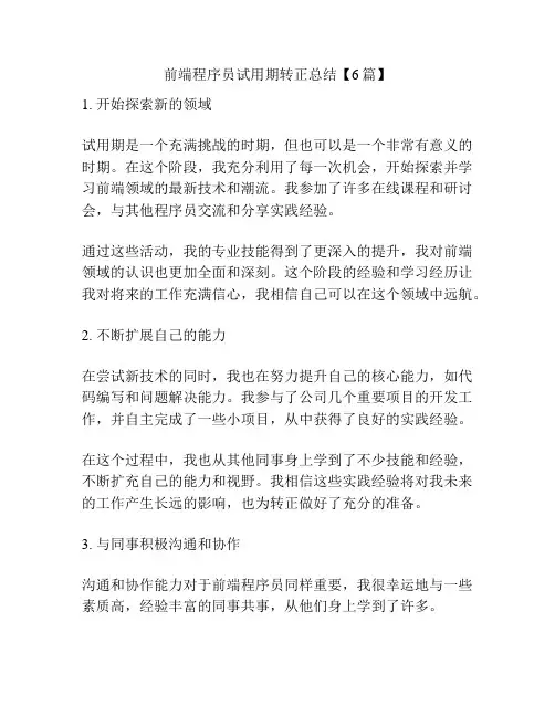 前端程序员试用期转正总结【6篇】
