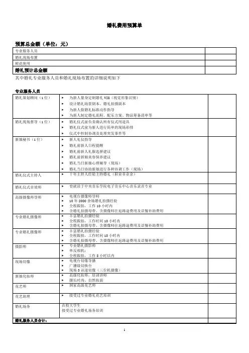 婚礼费用预算单