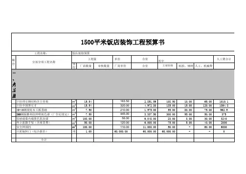 饭店装修工程报价预算表EXCEL模板(完整版)