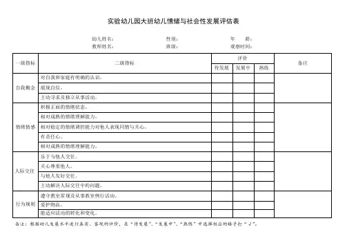 实验幼儿园大班幼儿情绪与社会性发展评估表