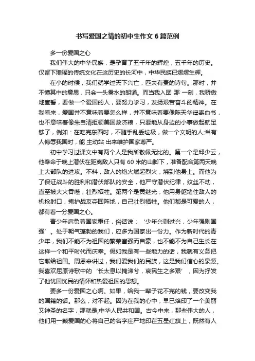 书写爱国之情的初中生作文6篇范例